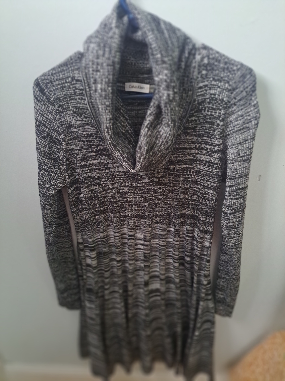 Calvin Klein Black & White Marled Cowl Neck Knit Dress